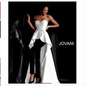 Jovani 66852 Black/Ivory Pantsuit with Overskirt